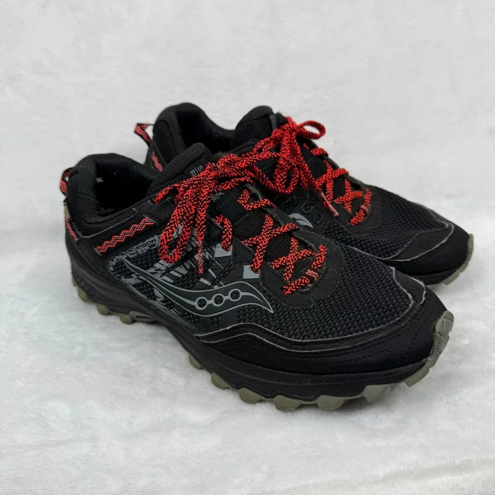 Saucony Excursion TR12 GTX Womens 10 Black Red Gore-Tex Trail Running S10453-1